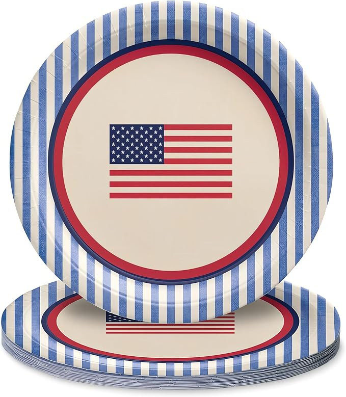 Vibrant Multicolor Round Paper Americana Stripe Plates (Pack of 8) - Durable Eco-Friendly & Styli... | Amazon (US)