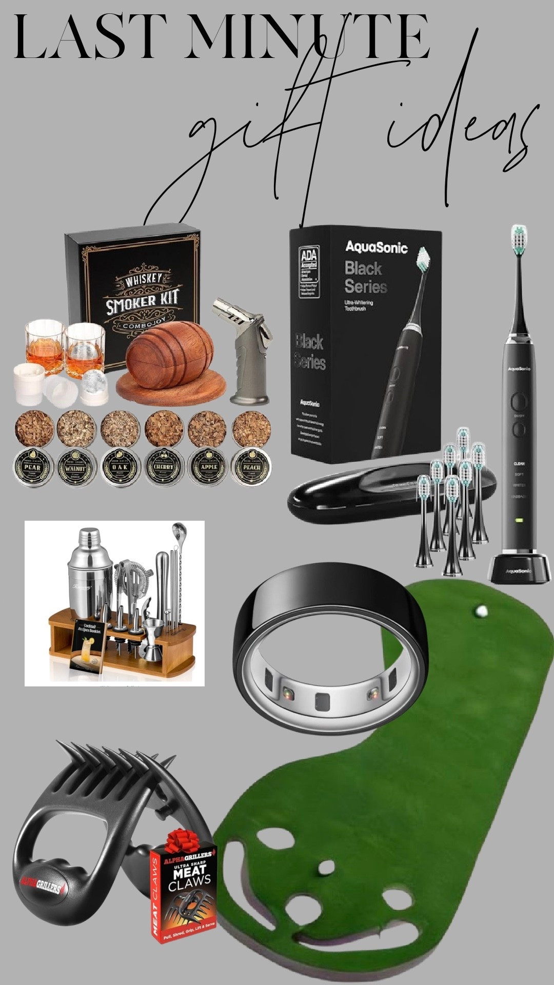 Last-minute gift ideas for him 🤍
Easy wins that are actually useful — from a whiskey smoker kit and bar tools to everyday upgrades like an electric toothbrush, grilling favorites, and a few fun finds he wouldn’t buy for himself. Perfect for partners, dads, brothers, or anyone hard to shop for.

#LTKFindsUnder50 #LTKHome #LTKGiftGuide