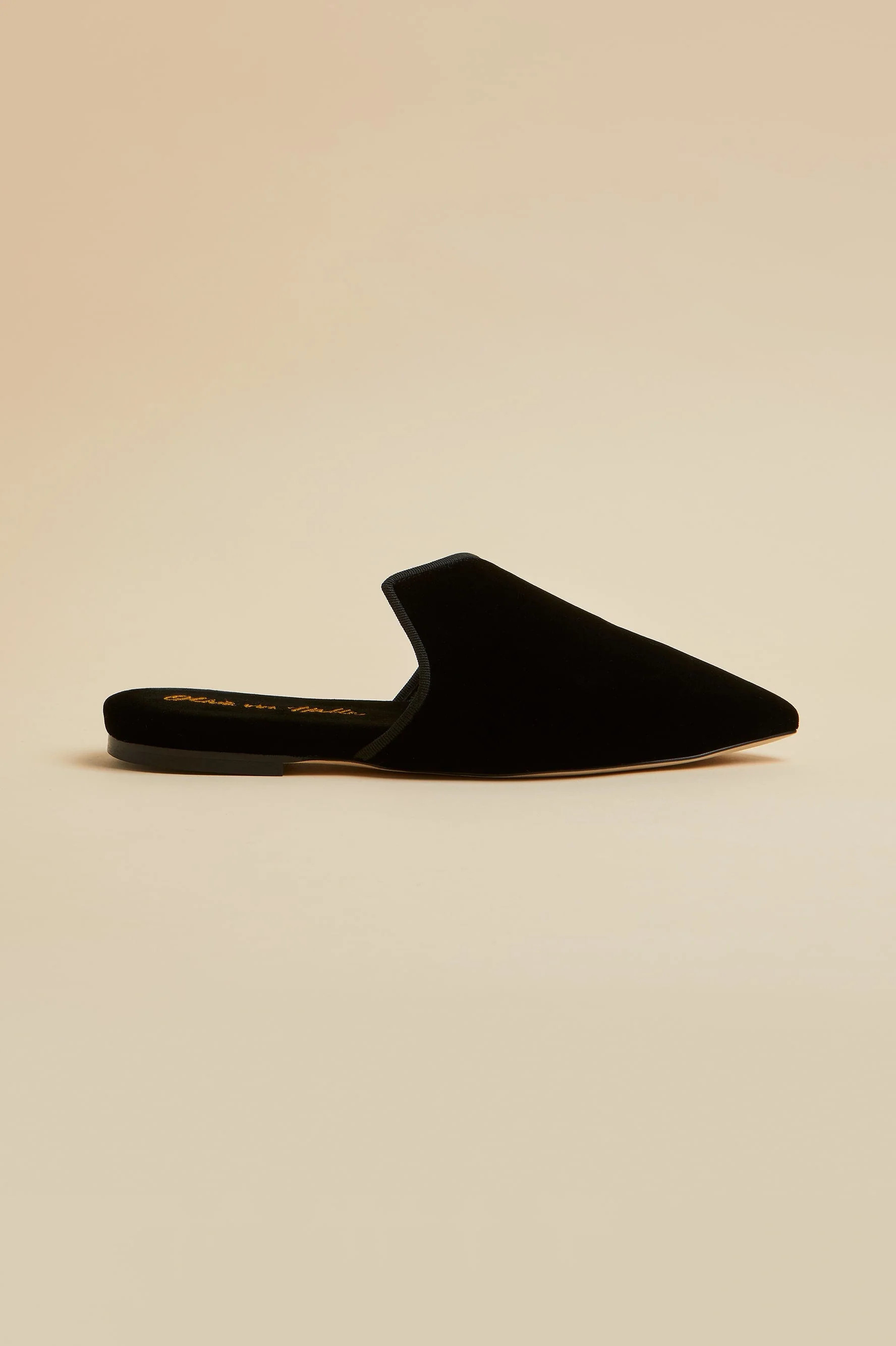 Contessa Verona Black Slippers in Velvet | Olivia von Halle Ltd