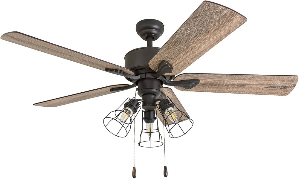 Prominence Home 50567-01 Aspen Pines Farmhouse 52" Rustic Ceiling Fan, Cage LED 3-Light, Barnwood... | Amazon (US)