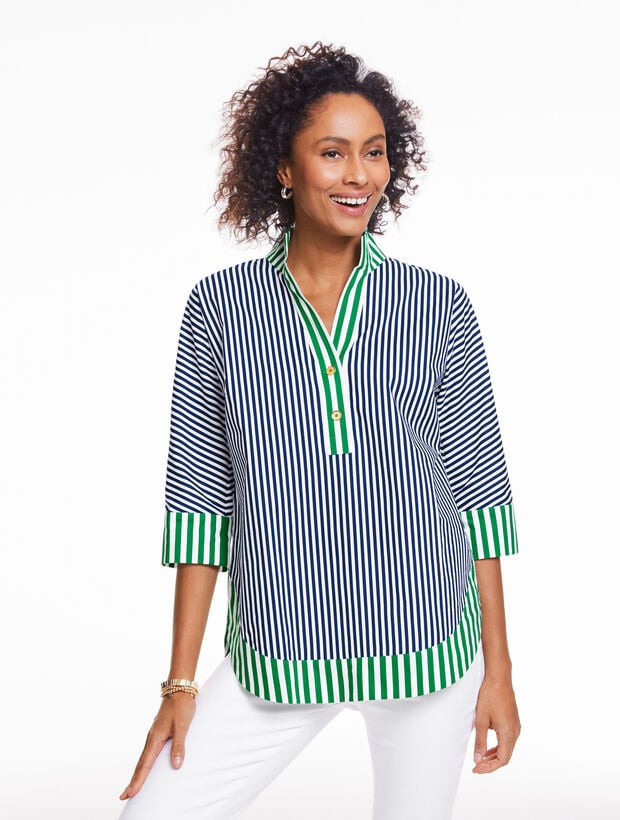 Dolman Sleeve Poplin Tunic - Mixed Stripe | Talbots