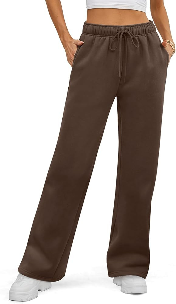 ATHMILE Womens Sweatpants 2025 Fall Baggy Wide Leg Sweatpant Fleece Lined Straight Leg Sweat Pant... | Amazon (US)