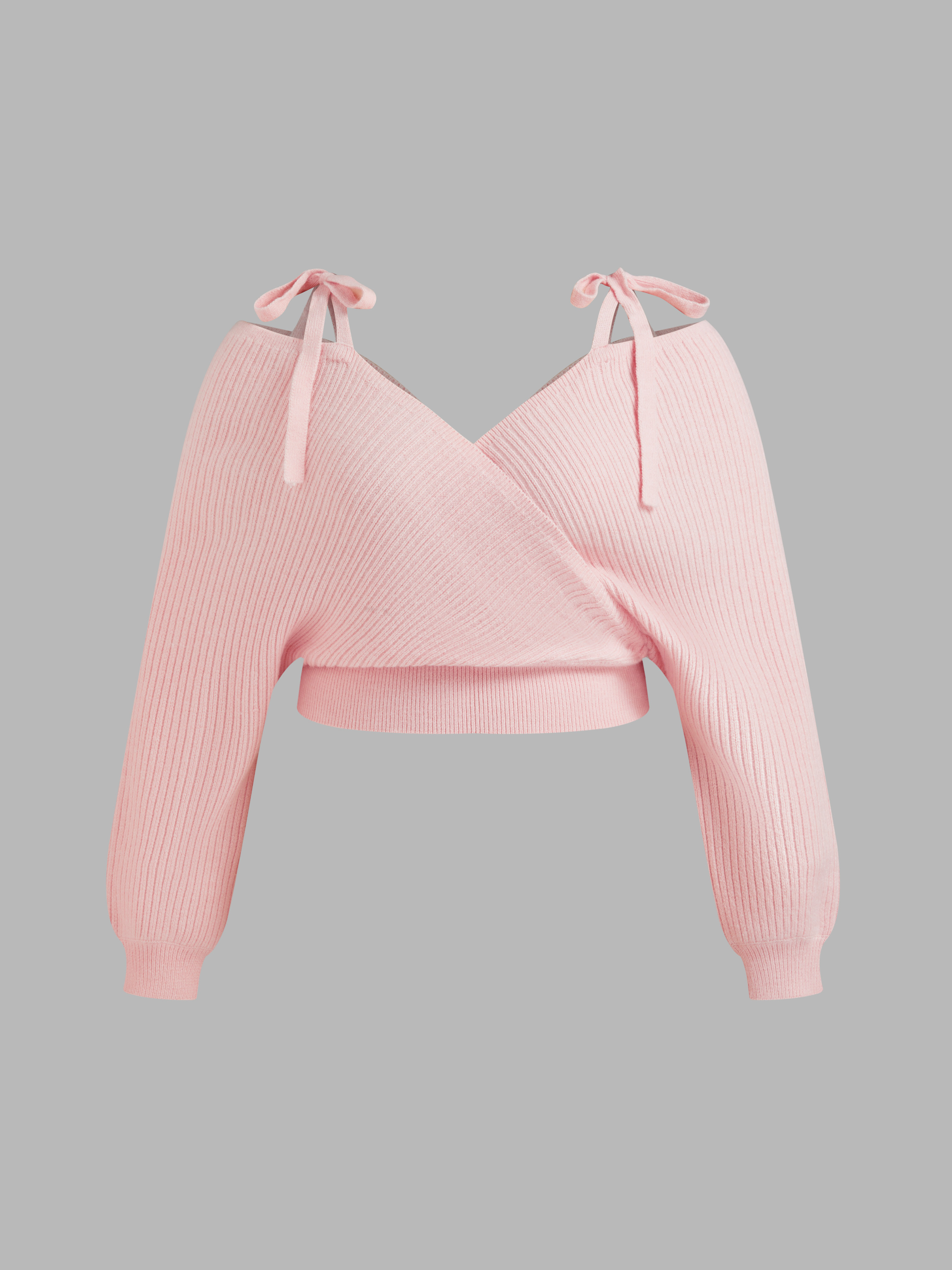 Knit V-neck Bow Wrap Oversized Crop Sweater Curve & Plus | Cider