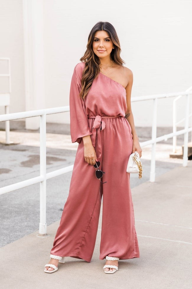 Sweet Voice Rose One Shoulder Jumpsuit | The Pink Lily Boutique