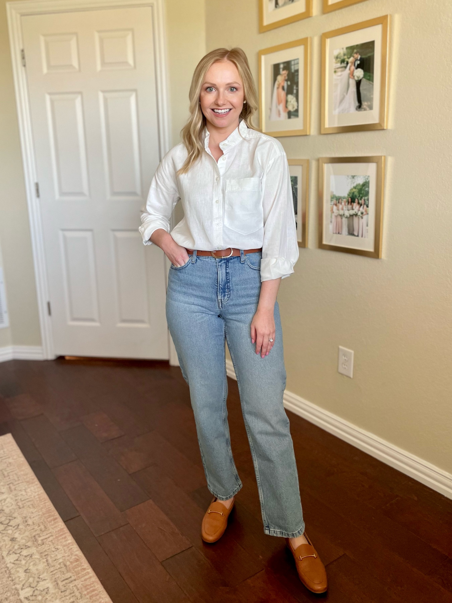 Wearing an XS in shirt and 26P in jeans | straight jeans, light wash jeans, linen shirt, linen button down, closet staples, wardrobe staples 

#LTKFind #LTKstyletip #LTKSeasonal