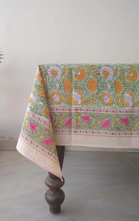 Indian Floral Block Print Tablecloth Cotton Table Cover | Etsy | Etsy (US)