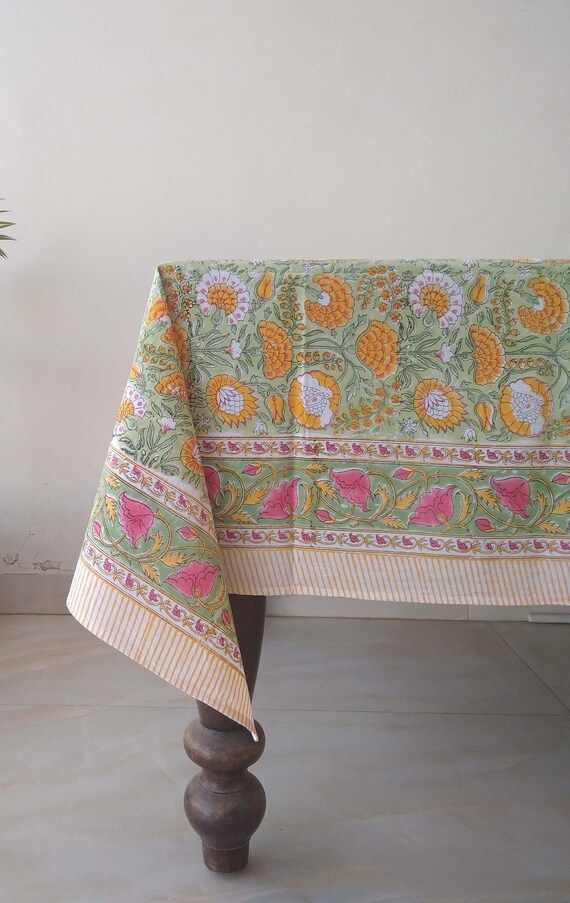 Indian Floral Block Print Tablecloth Cotton Table Cover | Etsy | Etsy (US)