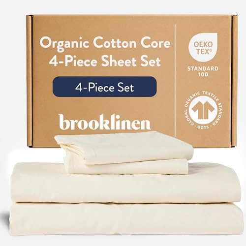 Brooklinen Organic Cotton Core 4 Piece Sheet Set - 100% GOTS-Certified, 1 Fitted, 1 Flat Sheet, 2 Pillowcases - Machine Washable, Deep Pockets | Best Organic Cotton Sheets (Queen, Vanilla) | Amazon (US)