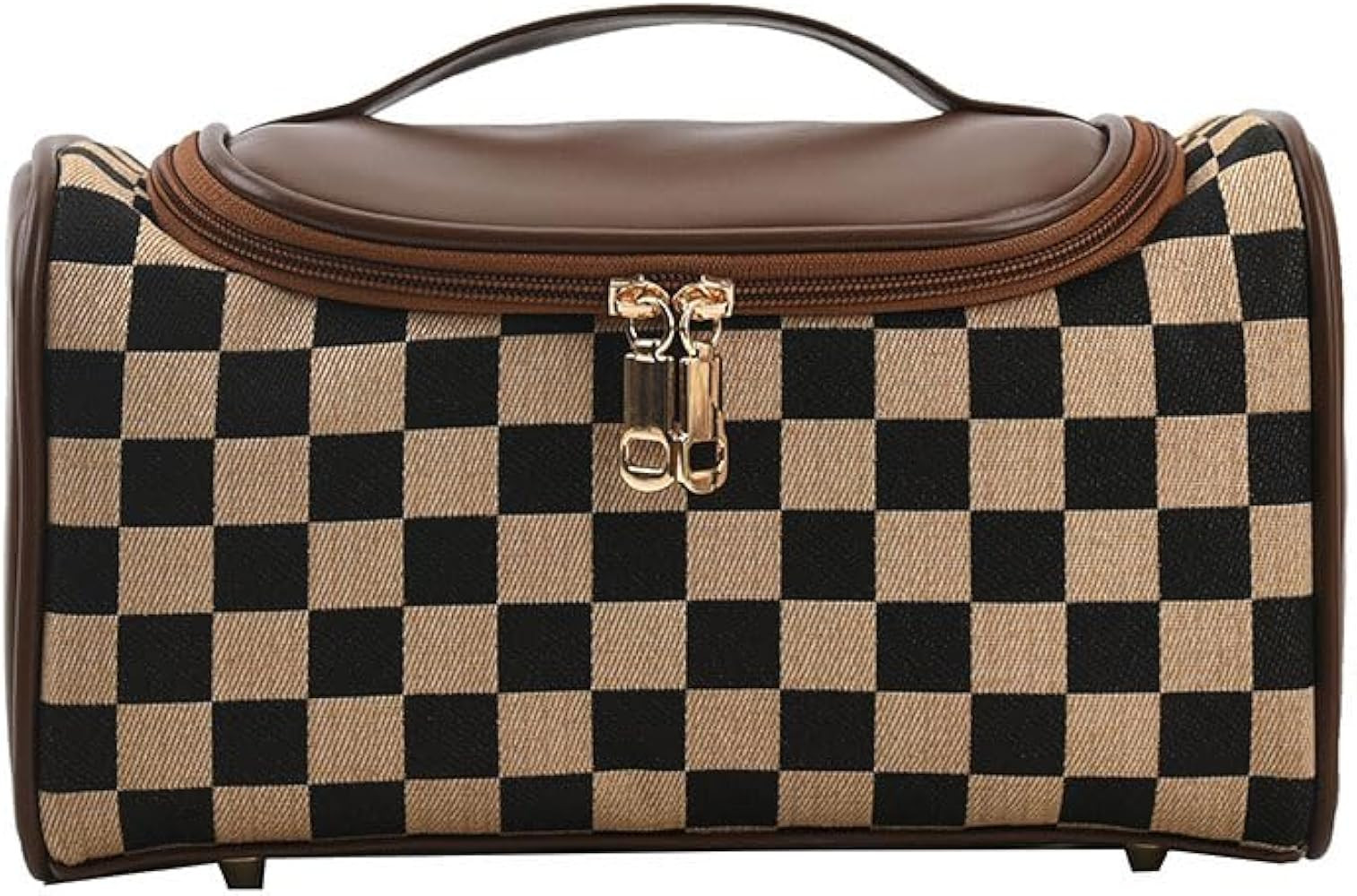 NovEny Stylish Checkered Commuter Cosmetic Bag - XL Capacity, Chessboard Design Makeup Bag with M... | Amazon (US)
