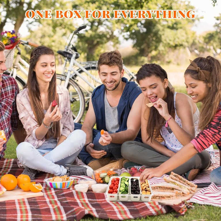 Snackle Box Container Divided Serving Tray with Lid and Handle, Portable Travel Snack Platters fo... | Walmart (US)