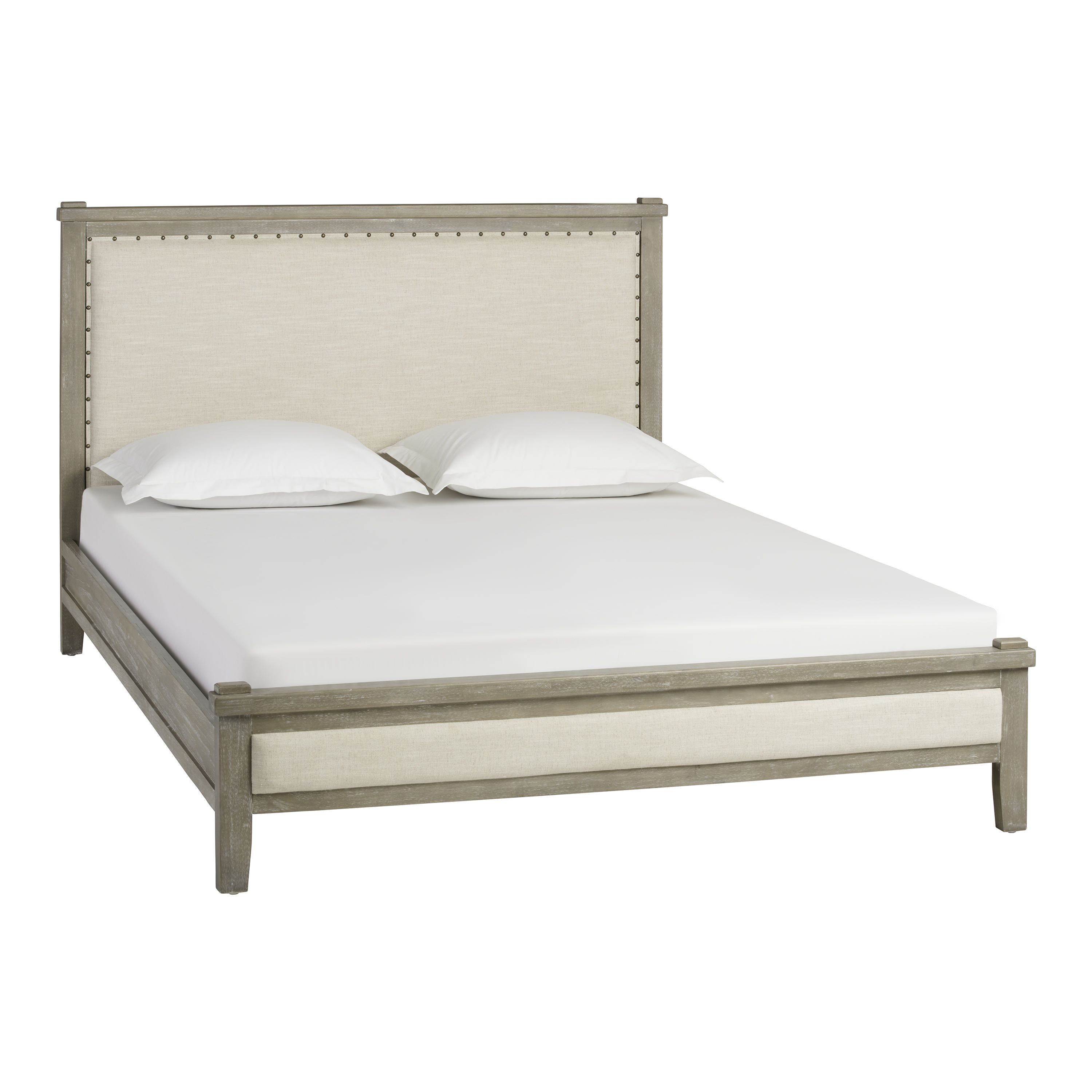 Grange Graywash Wood and Linen Upholstered Platform Bed | World Market