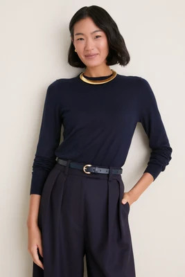 Navy Cashmere Silk Long Sleeve Katie Tee | Tuckernuck (US)