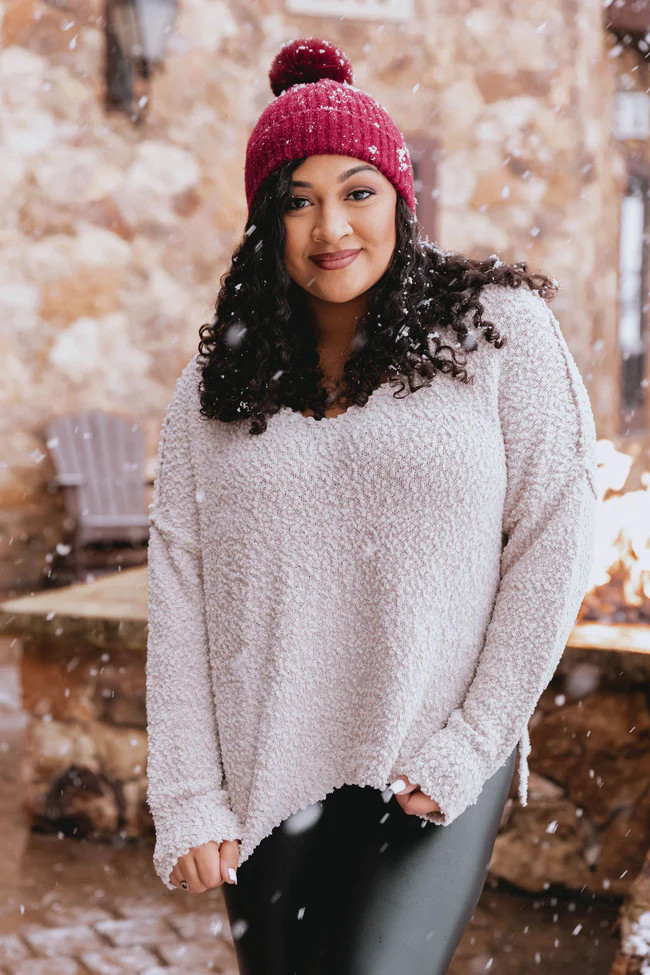 Exact Promise Beige Popcorn V-neck Sweater FINAL SALE | The Pink Lily Boutique