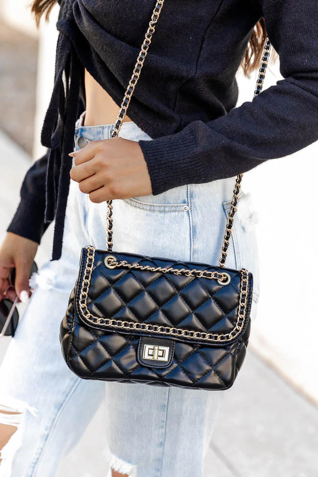 Rude Awakening Black Quilted Crossbody Purse | Pink Lily