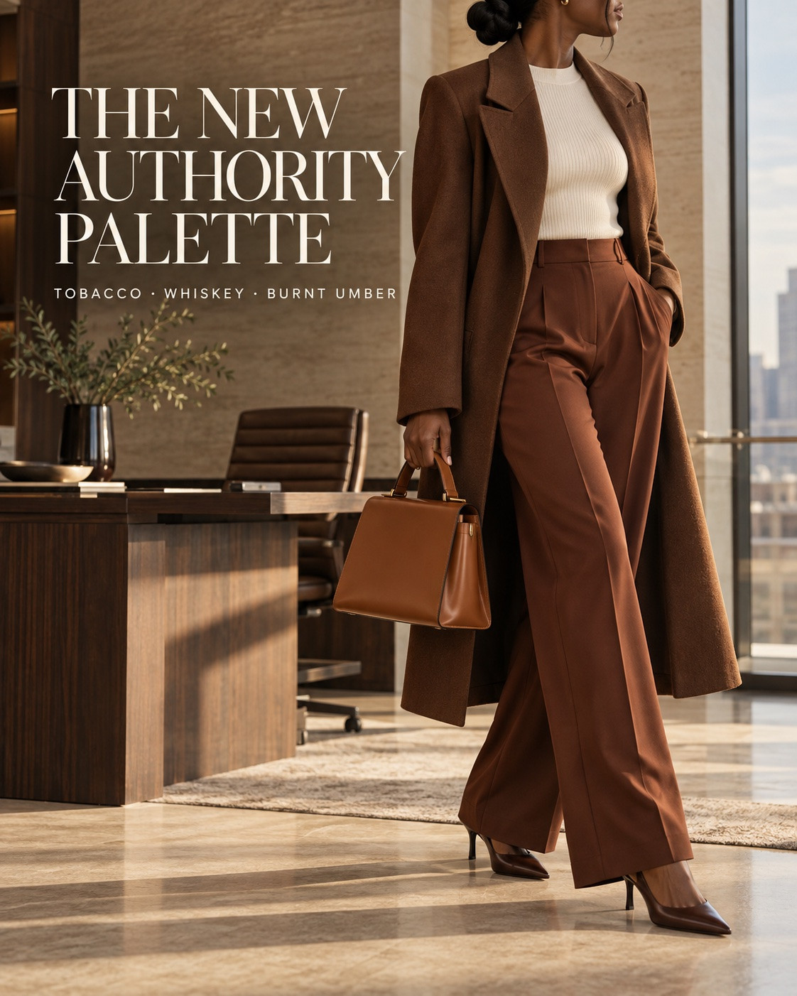 Your fall workwear doesn’t need more beige. It needs more depth.

Black, camel, and ivory will always work, but when every piece has the same softness, the outfit can feel flat. The stronger update is an authority palette built around tobacco, whiskey, and burnt umber.

The formula:

1. Add structure with a roomy trench or tailored coat.
2. Build the base with a clean suit or wide-leg trouser.
3. Introduce controlled color with a dark-garnet knit.
4. Finish with a structured cognac satchel.

The rule: choose one dominant brown, repeat it once, then let the jewel tone create contrast. That’s how you look current without rebuilding your entire office wardrobe.@Macys @Spanx @amazonfindsandfashion 

This is a system, not another outfit.

Shop the trench, tailoring, knit, and satchel in my LTK storefront. Link in bio.

#ExecutiveWorkwear #FallOfficeOutfits #ProfessionalStyle #QuietLuxuryStyle #WorkwearForWomen