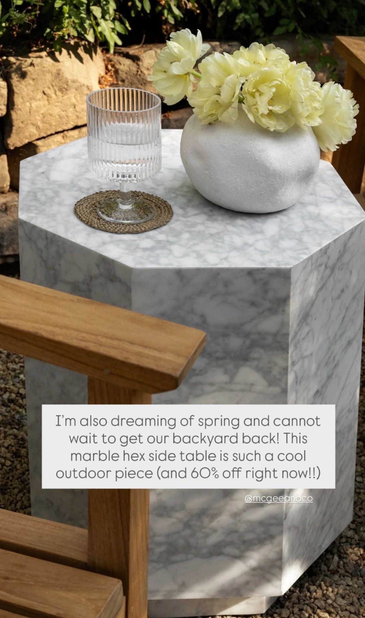 I’m also dreaming of spring and cannot wait to get our backyard back! This marble hex side table from @mcgeeandco is such a cool outdoor piece (and 60% off right now!!)

#LTKSeasonal #LTKSaleAlert #LTKHome