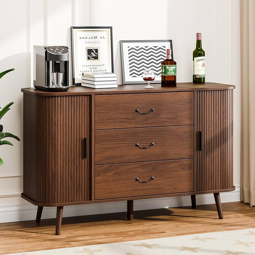 Buffet Sideboard, 47" Storage Cabinet with Drawers & Sliding Door, Adjustable Console Table for K... | Amazon (US)