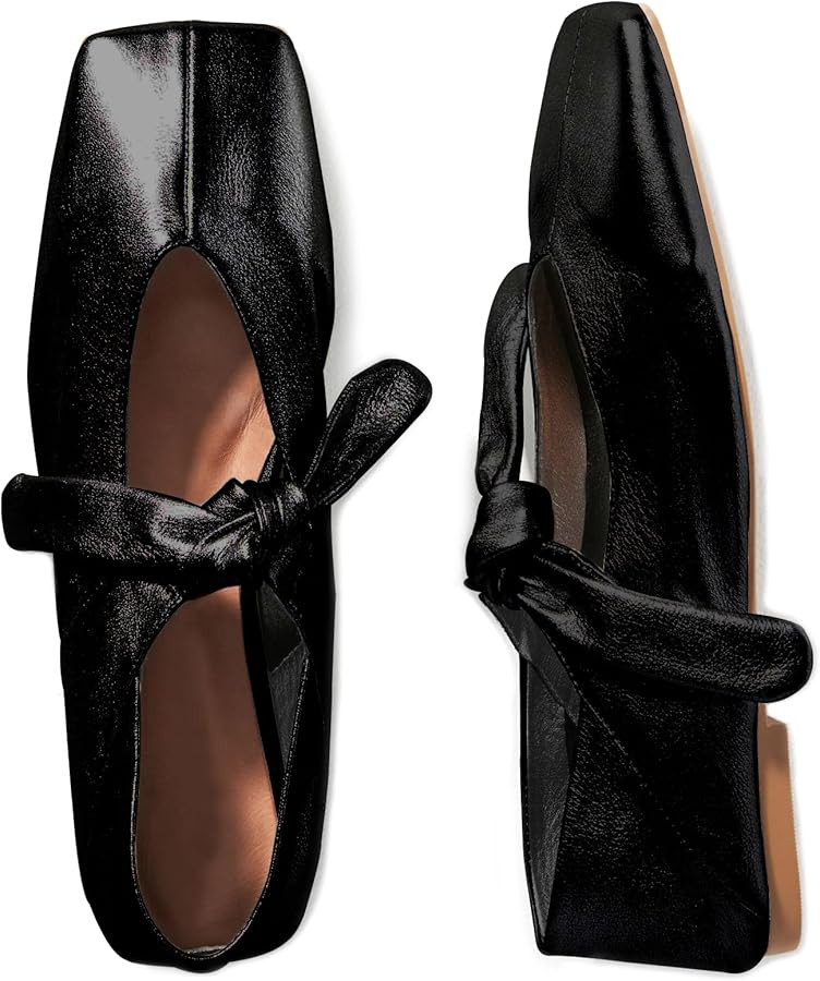 Silver Bow Ballet Flats Shoes for Women Bow Tie Slip On Mary Jane Flats Square Toe Casual Dress B... | Amazon (US)