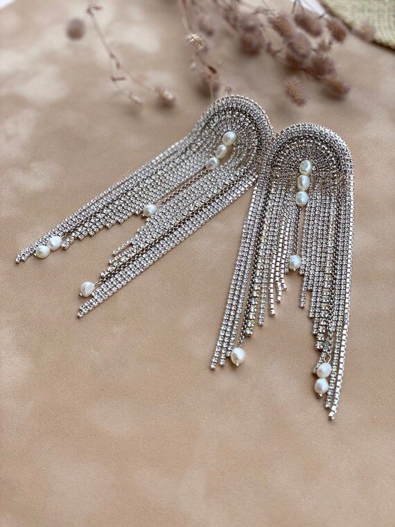 Long chandelier crystal earrings Waterfall drop bridal large | Etsy | Etsy (US)