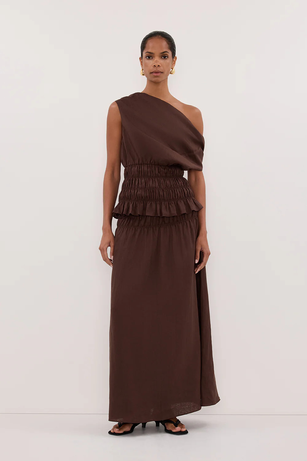 MAIA COCOA LINEN SHIRRED TOP | DISSH