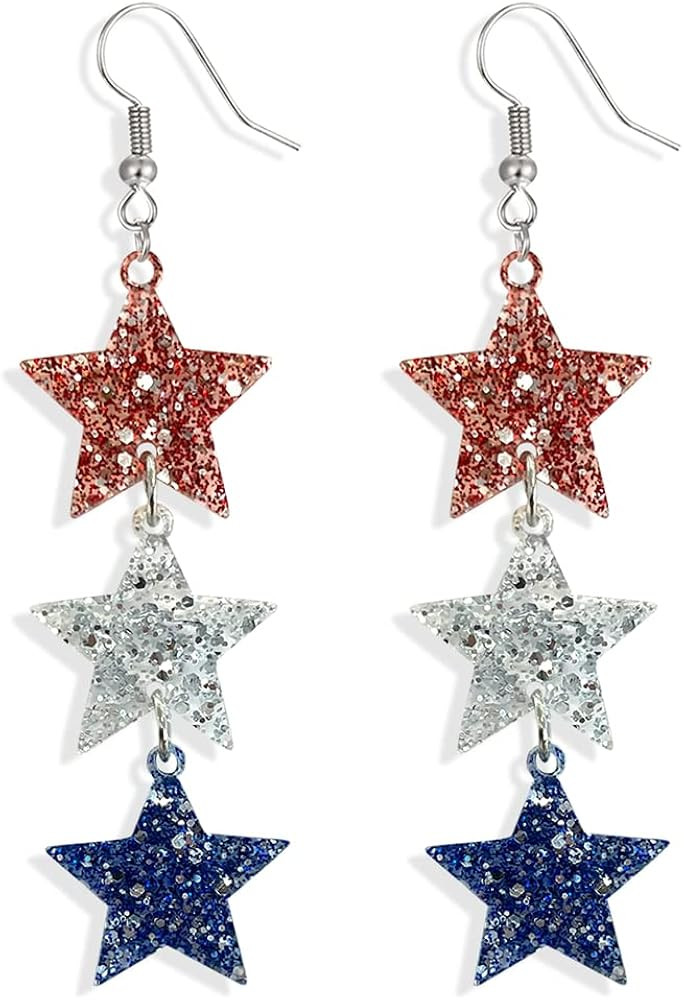 American Flag Earrings 4th of July Earrings for Women Acrylic Heart Star Flag Dangle Drop Earring... | Amazon (US)
