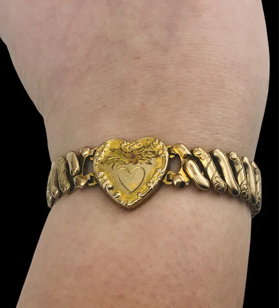 Victorian Gold Filled Floral Heart Expansion Bracelet. Rose - Etsy | Etsy (US)