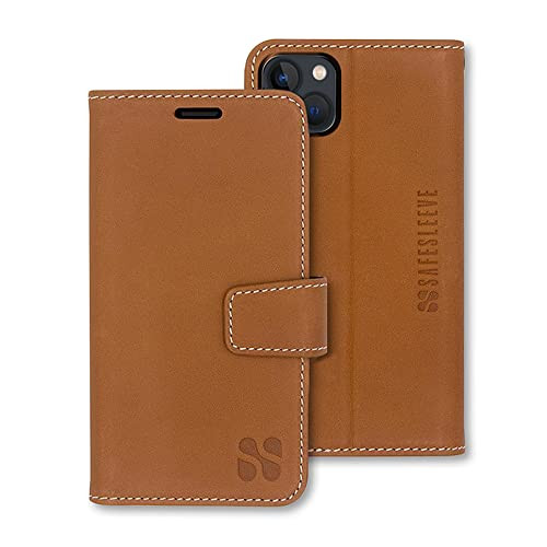 SafeSleeve EMF Protection Anti Radiation iPhone 14 Plus Case, RFID EMF Blocking, Card Holder Wallet, Genuine Leather, Adjustable Stand Cell Phone Case, for Women & Men (Leather) | Amazon (US)