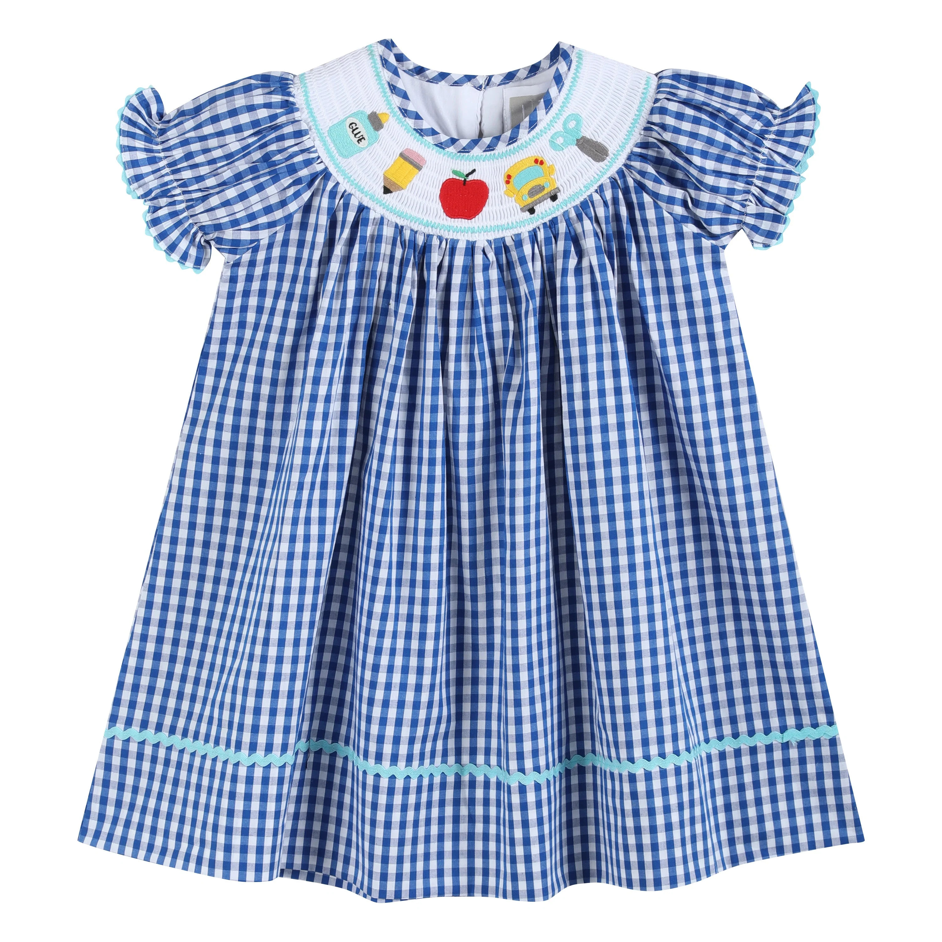 Royal Blue Gingham School Smocked Bishop Dress | Persnickety