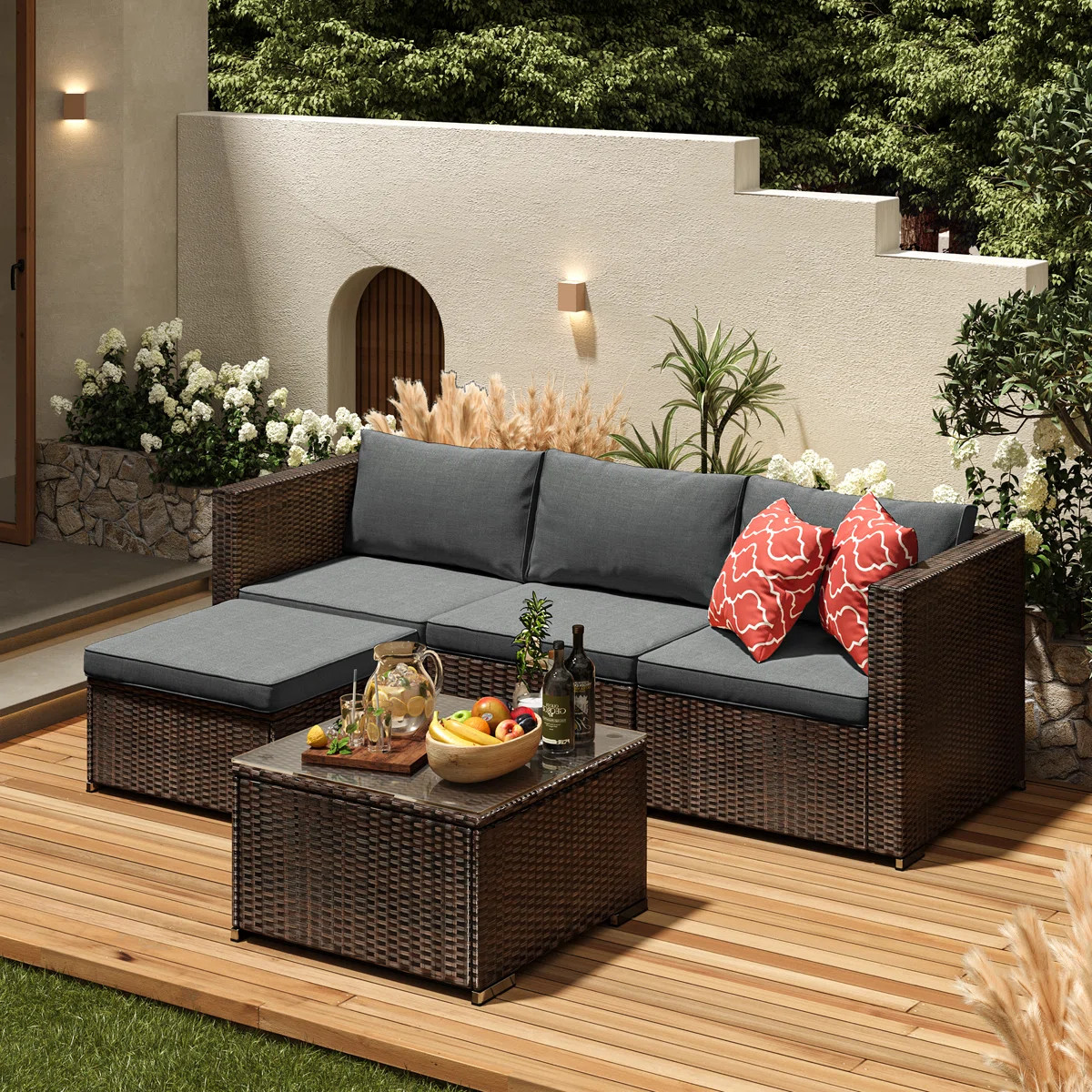 Wicker 3 - Person Modular Patio Conversation Sets with Cushions | Wayfair North America