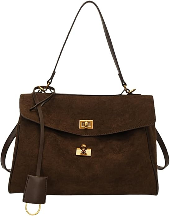 Brown Suede Tote Bag Crescent Shoulder Slouchy Hobo Handbag for Women Work Travel Trendy Fall Pur... | Amazon (US)