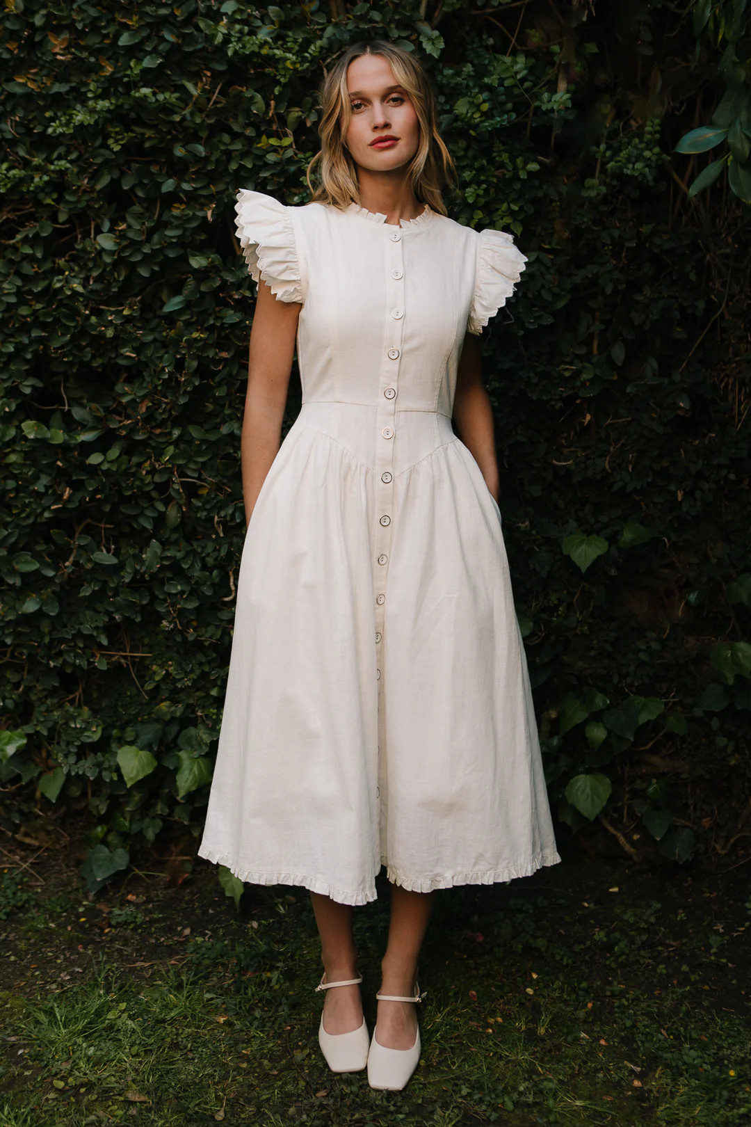 Nelly Dress in White Denim | Ivy City Co