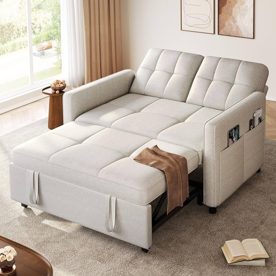 DWVO 55" Convertible Sofa Bed, 3-in-1 Sleeper Sofa with Pull-Out Bed, Linen Futon Couch with Adju... | Amazon (US)