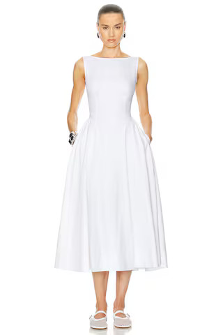 Helsa Stretch Cotton Sateen Midi Dress in White from Revolve.com | Revolve Clothing (Global)
