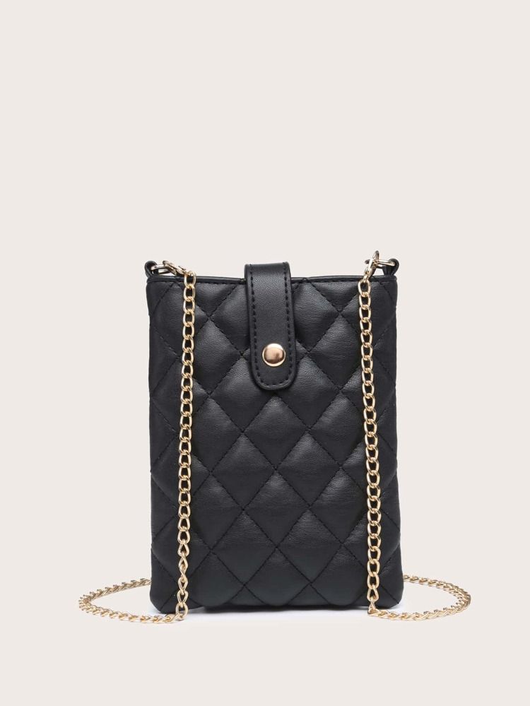 Quilted Snap Button Chain Phone Wallet | SHEIN
