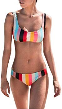 Women Swimsuit Two Piece Rainbow Bikini Set Bathing Beachwear | Amazon (US)