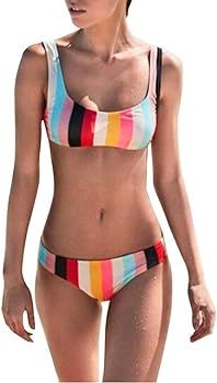 Women Swimsuit Two Piece Rainbow Bikini Set Bathing Beachwear | Amazon (US)