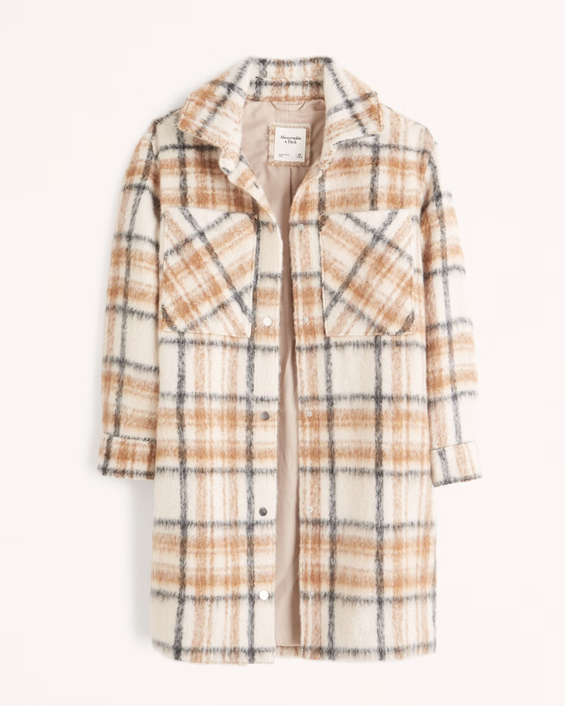 Long-Length Wool-Blend Shirt Jacket | Abercrombie & Fitch (US)