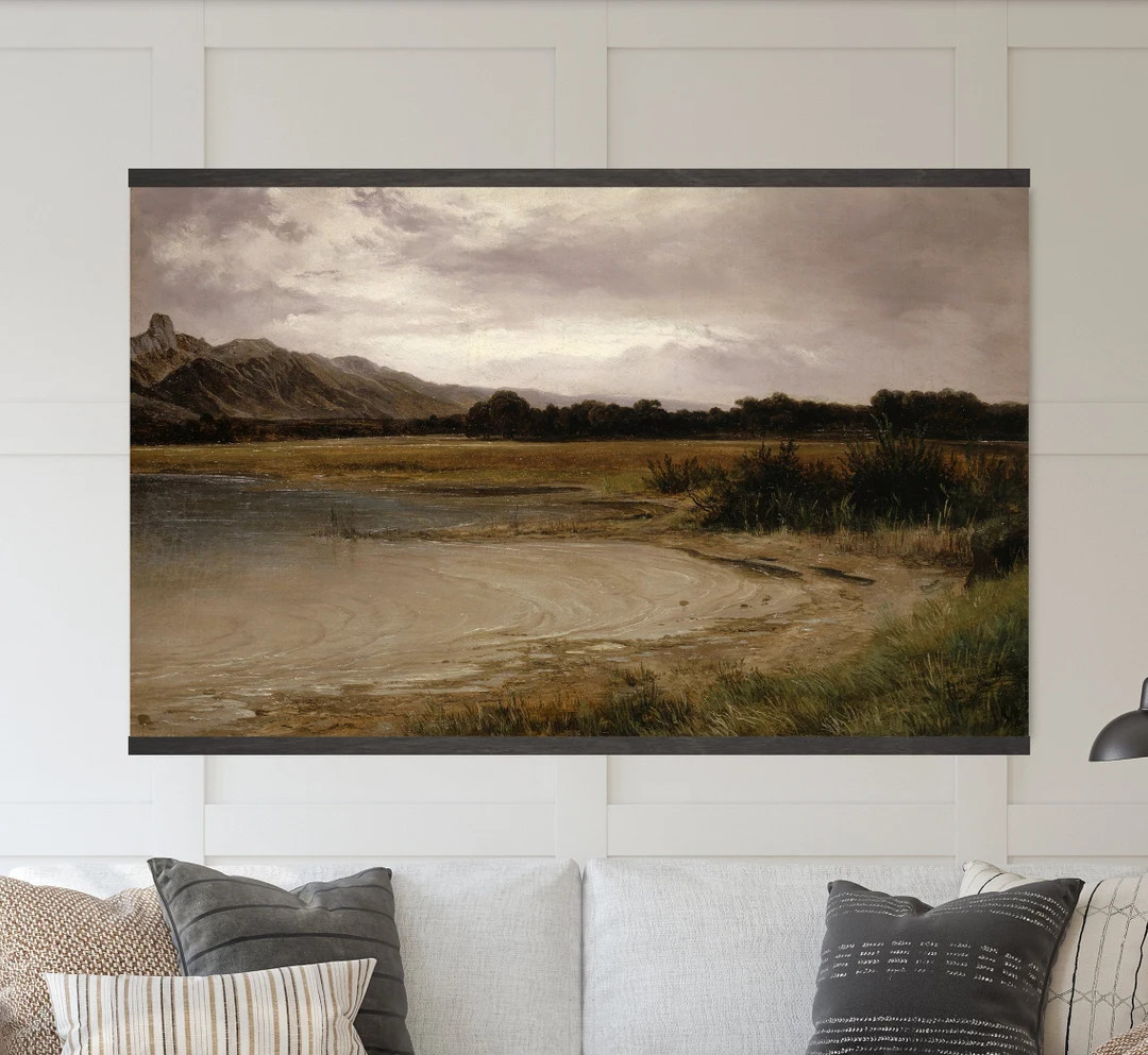 Moody Vintage Landscape With Lake Oil Painting Tapestry Wall Hanging Canvas Wall Art, Canvas Gicl... | Etsy (US)