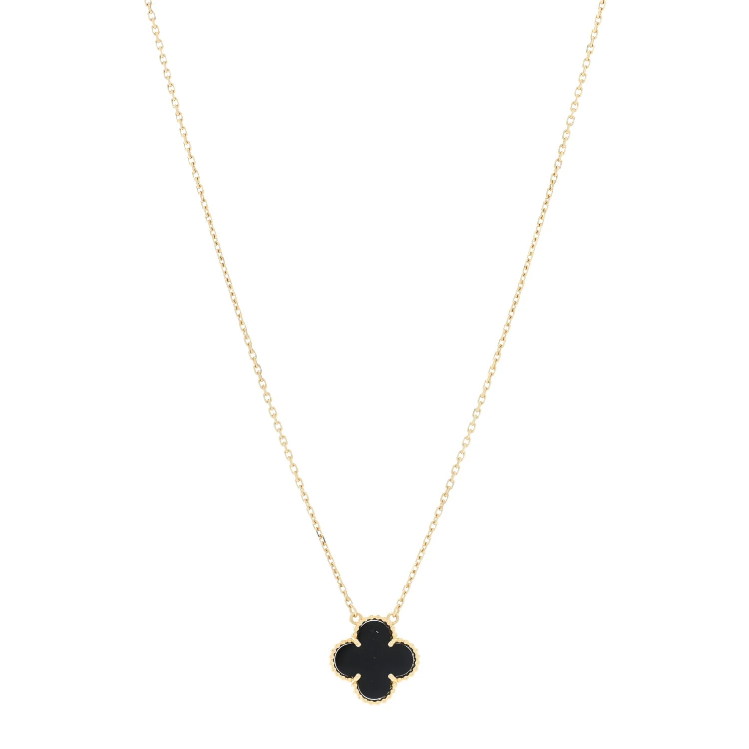 18K Yellow Gold Black Onyx Vintage Alhambra Pendant Necklace | FASHIONPHILE (US)