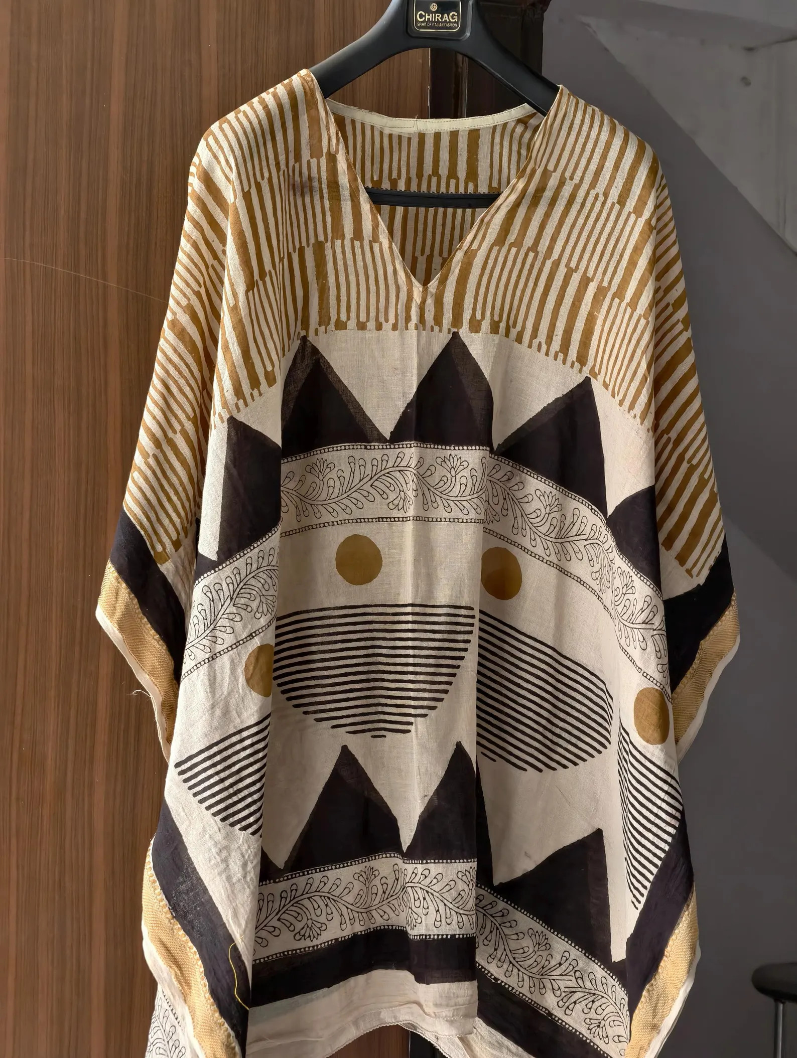 Hand Block Print Cotton Kaftan Dress: Golden Accents, free size top | Etsy (Global)