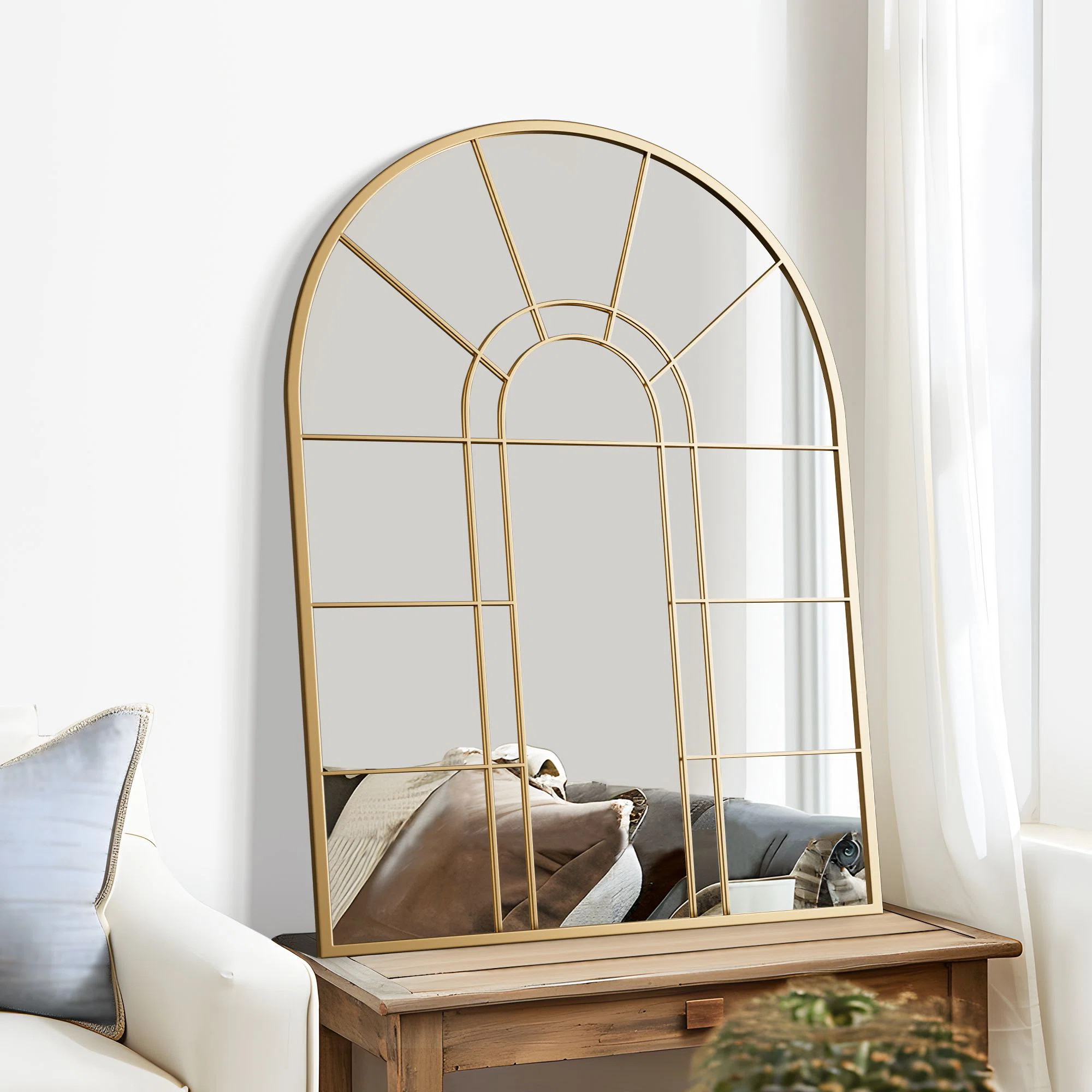 Three Posts™ Barreto Arch Window Pane Metal Wall Mirror & Reviews | Wayfair | Wayfair North America