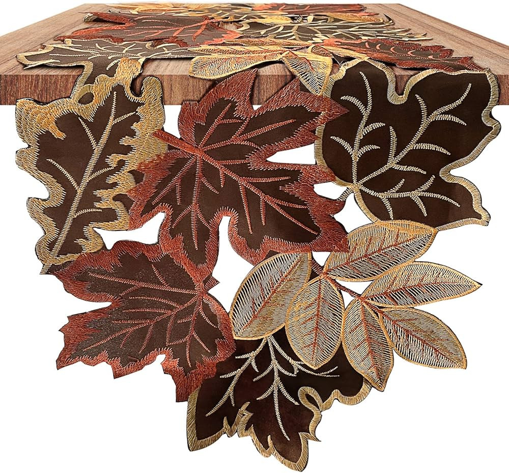 Fall Table Runner 13.7×86.6 Inches with Embroidered Maple Leaves, Thanksgiving Farmhouse Harvest... | Amazon (US)