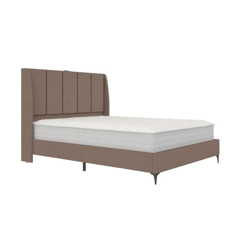 DHP Lamora Upholstered Wingback Bed Frame with USB, Queen, Taupe Linen | Walmart (US)