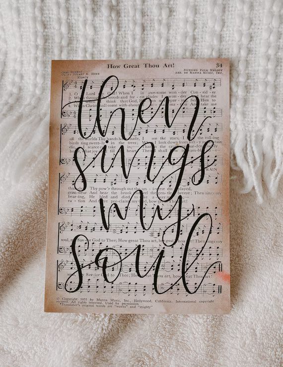 5x7” print | “then sings my soul” hand-lettered hymnal page art | How Great Thou Art | Etsy (US)