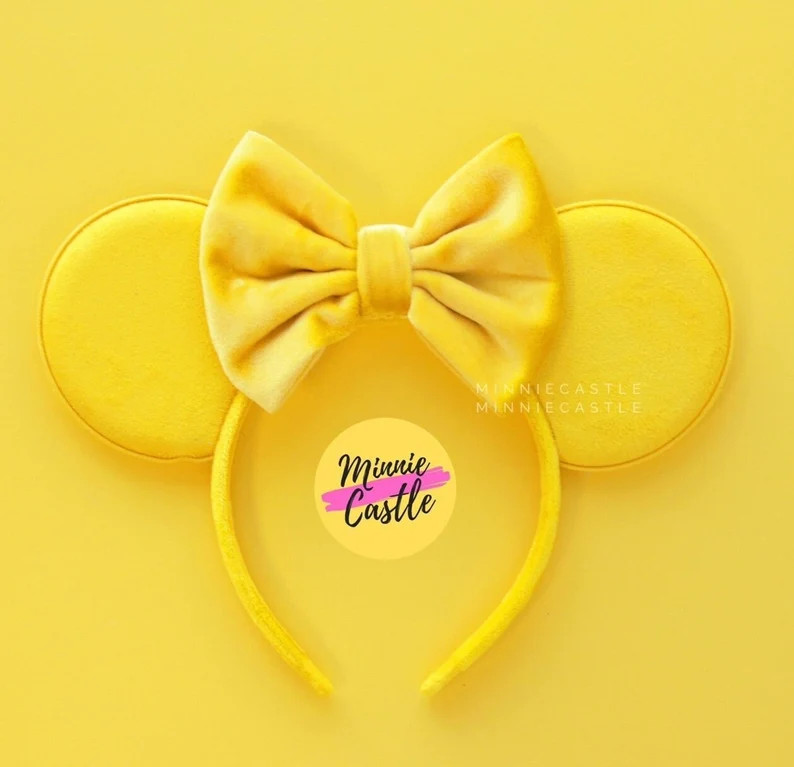 Non Glitter Yellow Mickey ears, Velvet Bow Mouse Ears, Minnie Ears, Mouse Ears Headband, Yellow E... | Etsy (Global)
