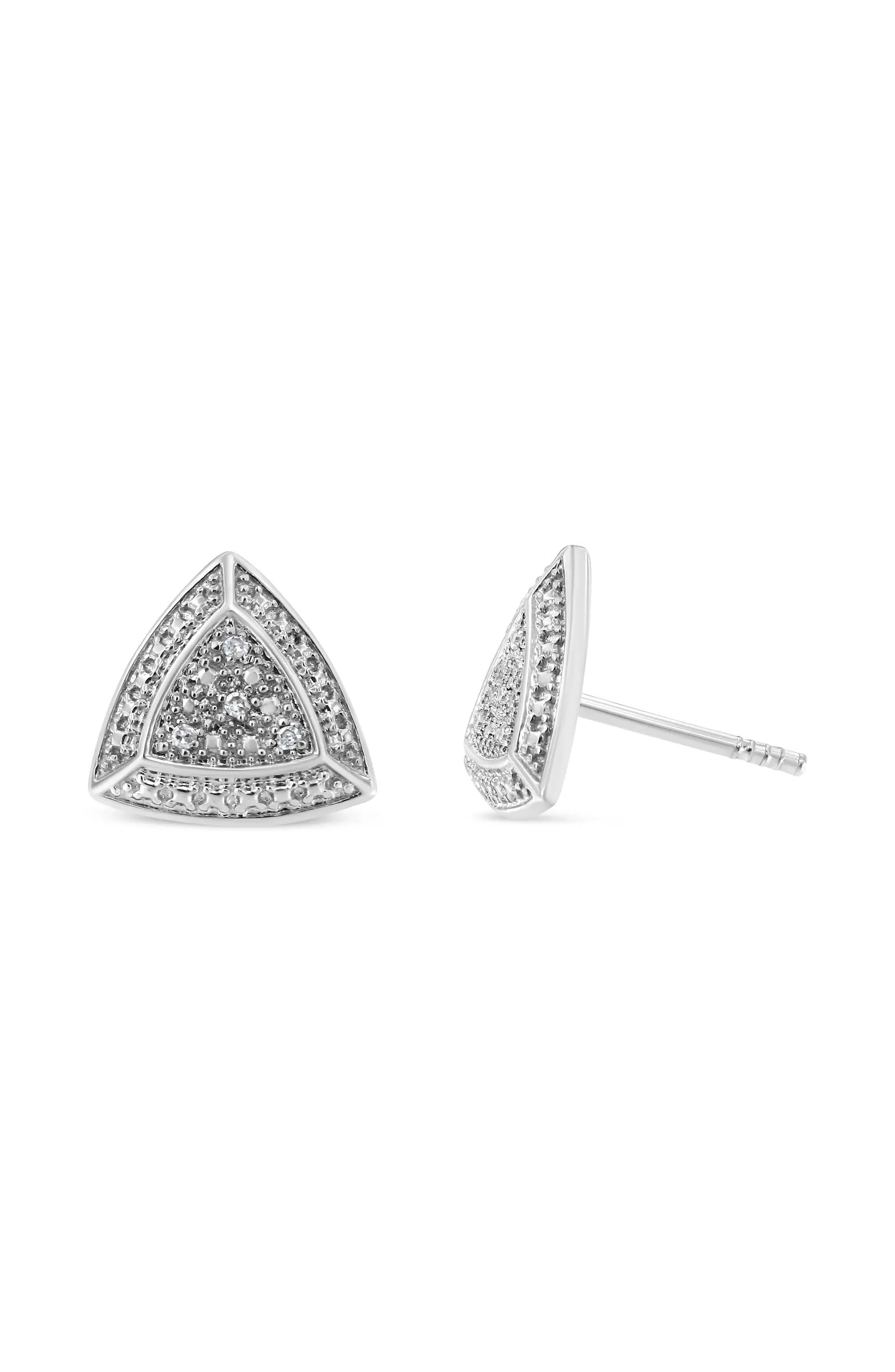 Silver Diamond-Accented Trillion Shaped 4-Stone Halo-Style Stud Earrings | Nordstrom