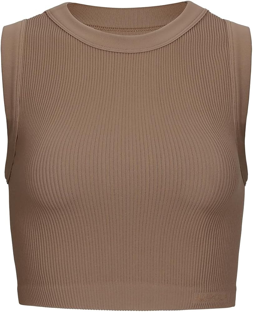 AUROLA Essentials Rib Seamless Sleeveless Tank for Women Subtle Logo Round Neck Active Workout Cr... | Amazon (US)