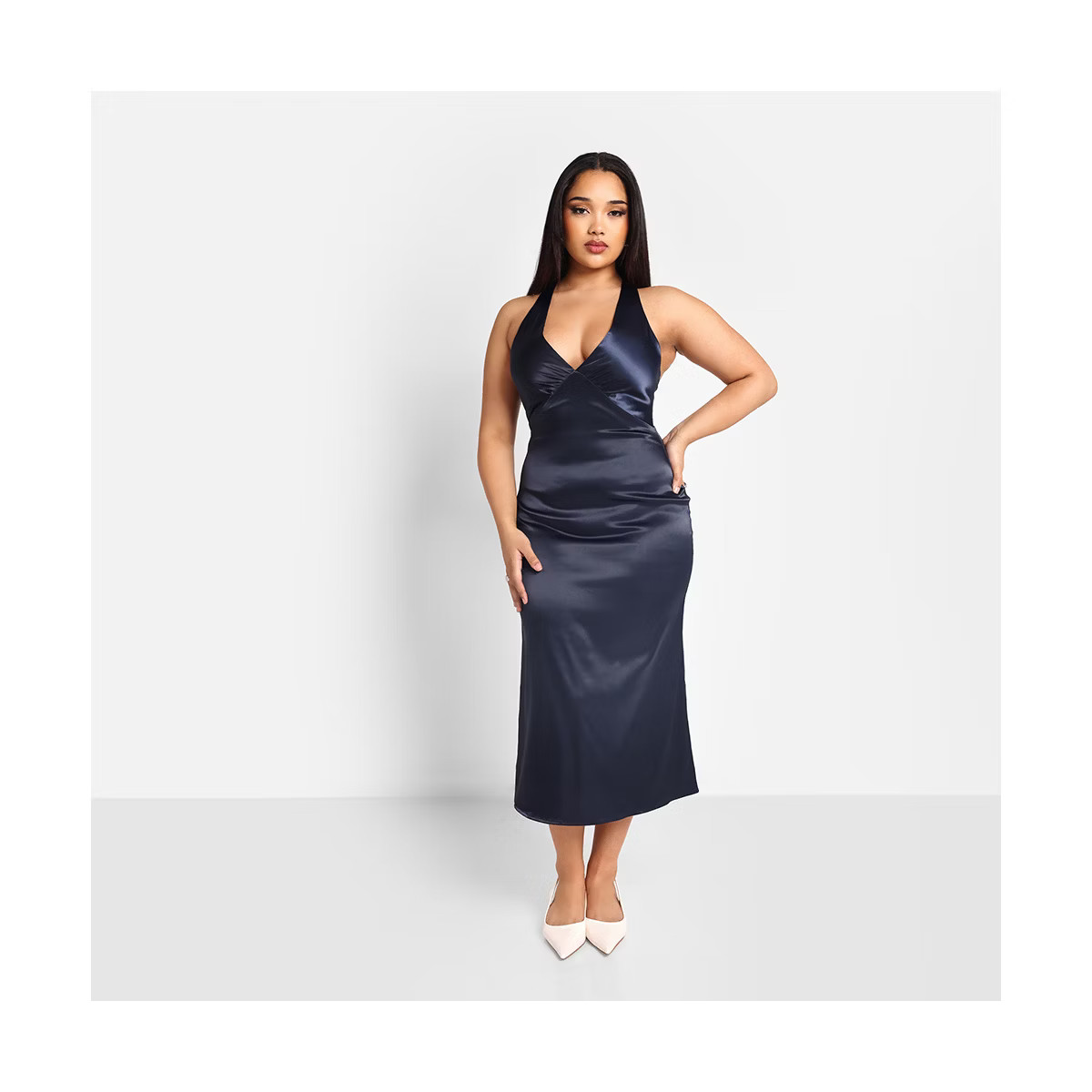 Rebdolls Women's Freya Satin Halter Criss Cross Back Midi Shift Dress | Target