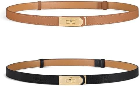 Women‘s Thin Leather Belt - Adjustable Gold/Silver Buckle for Office, Wedding & Jeans | Amazon (US)
