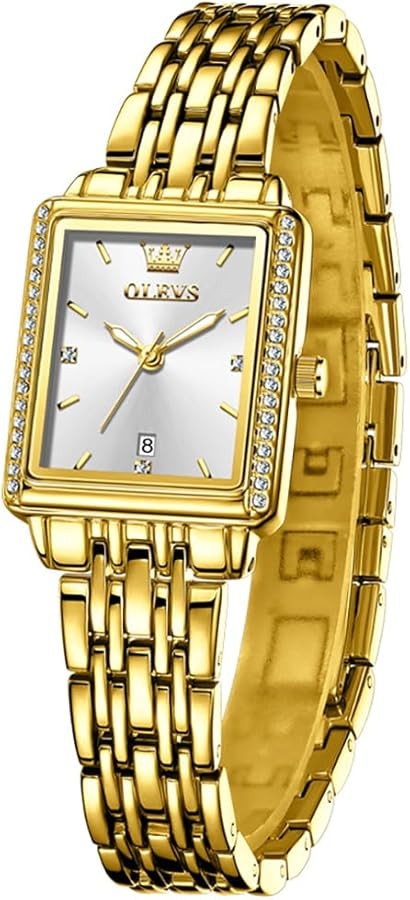 OLEVS Watch for Women Square Analog Quartz Ladies Wrist Watch Luxury Diamond Dress Watch All Gold... | Amazon (CA)